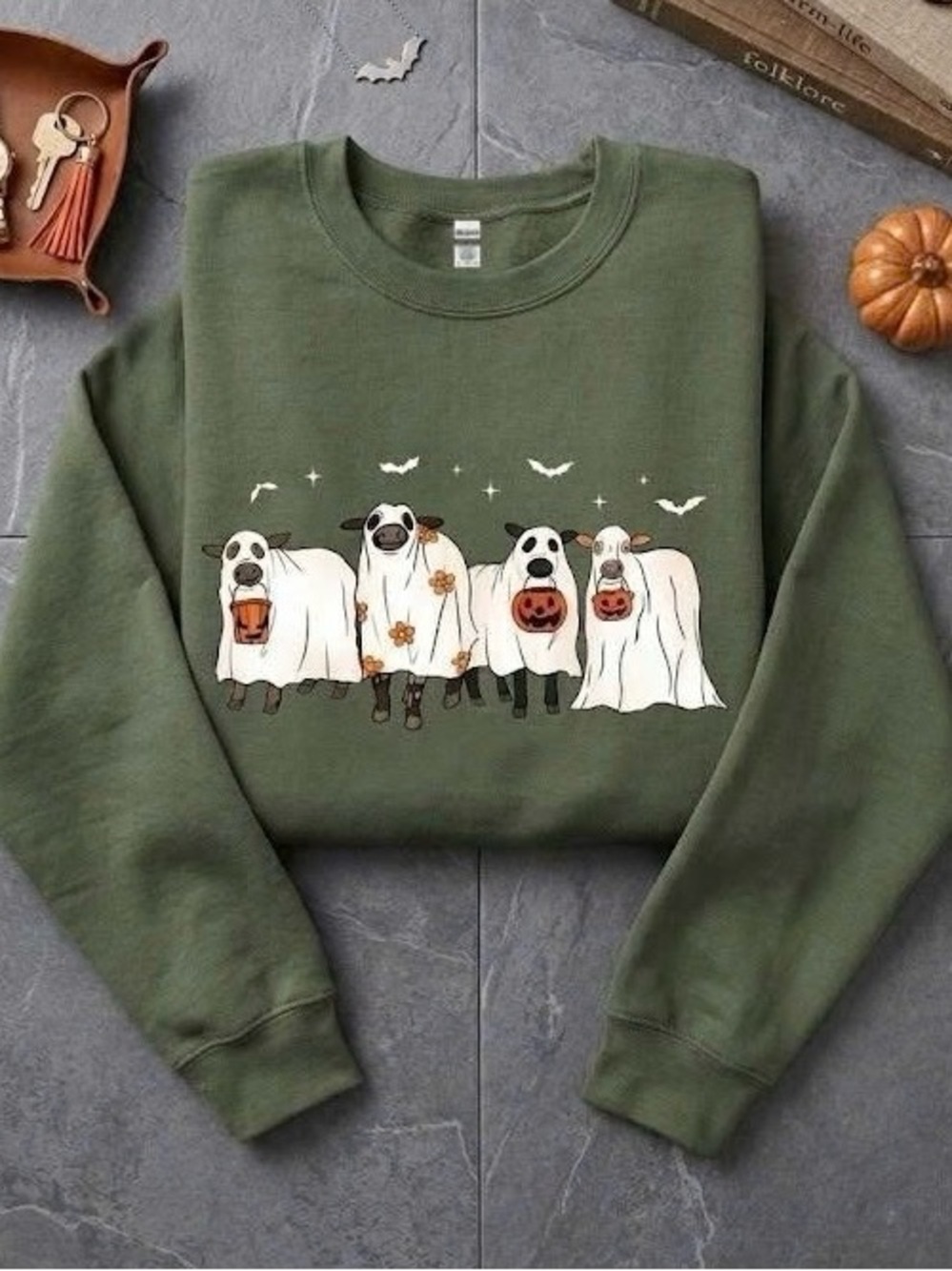 Spooky Ghost Cows Halloween Sweatshirt Western Fall Crewneck